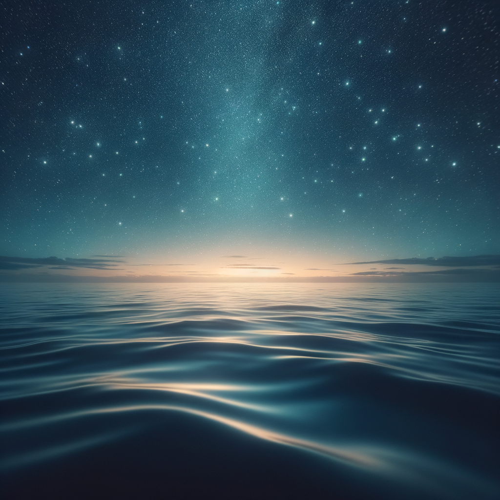 Visual of a serene, starry sky over a calm sea symbolizing relaxation through hypnosis