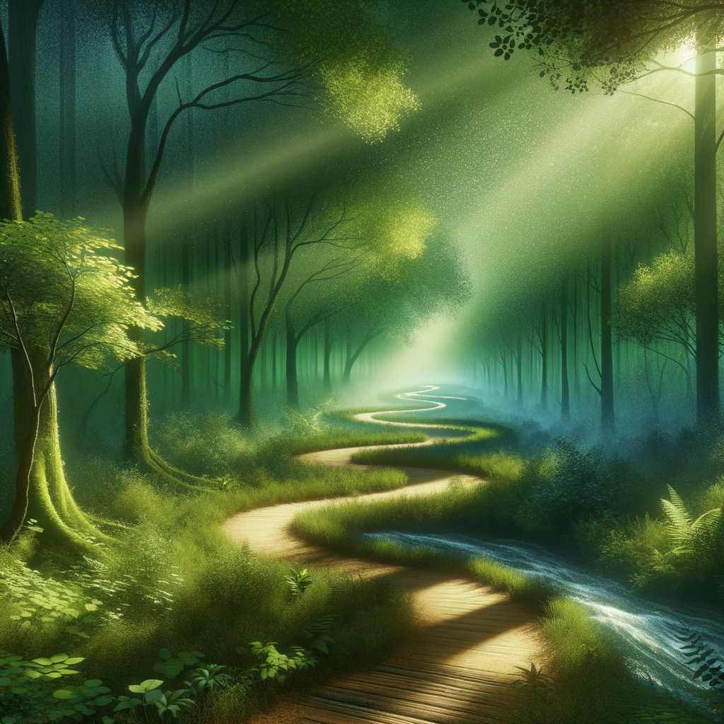 A meandering path through an enchanting forest, symbolizing the journey to self-respect