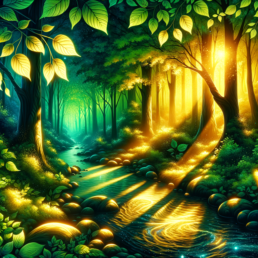 Enchanted forest full of vibrant greenery and calming nature sounds