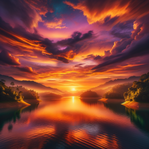 Tranquil landscape promoting meditation for financial prosperity with a calm lake