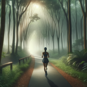 Misty woodland trail symbolizing mental clarity for runners