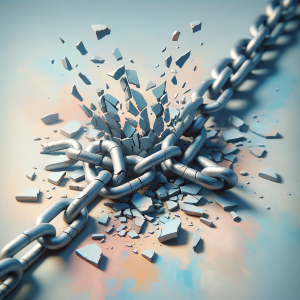Broken chain links symbolizing breaking free from mental fatigue