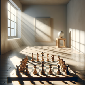 A serene and focused environment conducive to strategic thinking in chess