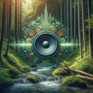 Enchanted forest sound waves around a calm oasis