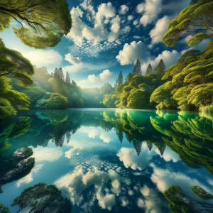 A glassy lake reflecting a serene sky, embodying mental clarity and peace.