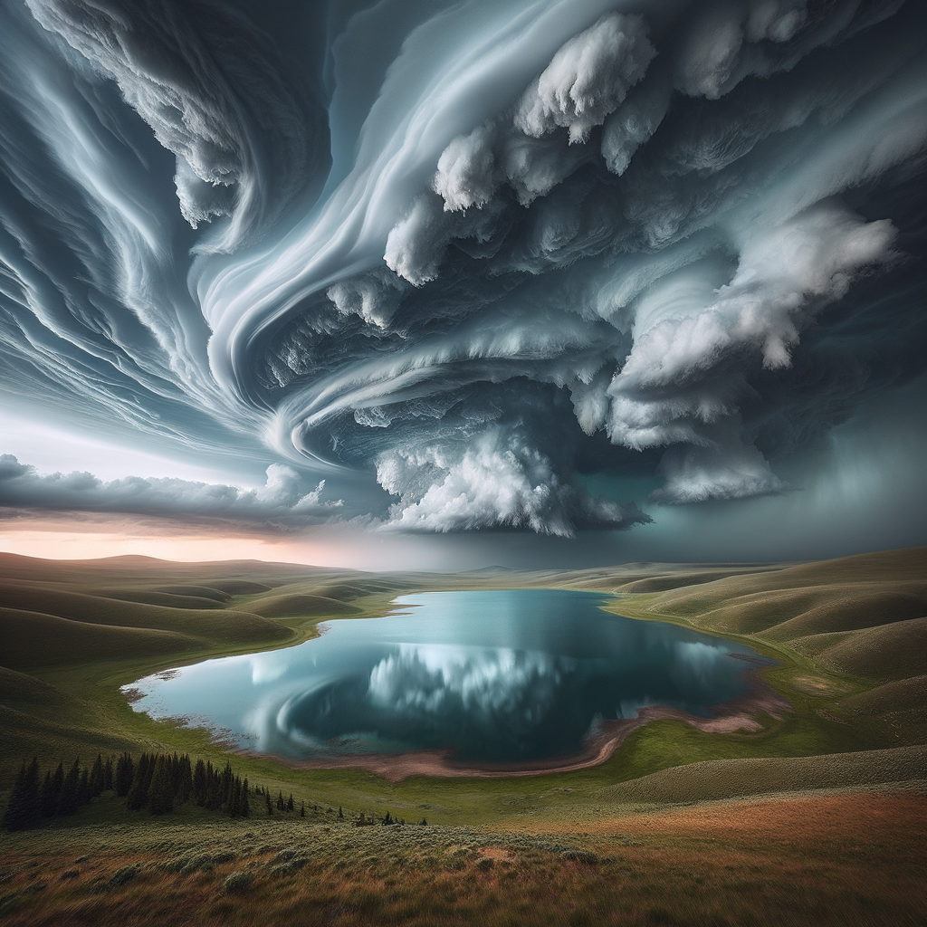 Reflection of a cloudy sky on calm waters representing mental tranquility