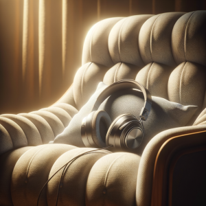 Person relaxing with headphones enjoying hypnosis audio
