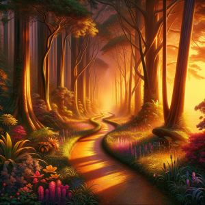 Scenic path winding through tranquil nature, symbolizing personal journey to self-acceptance