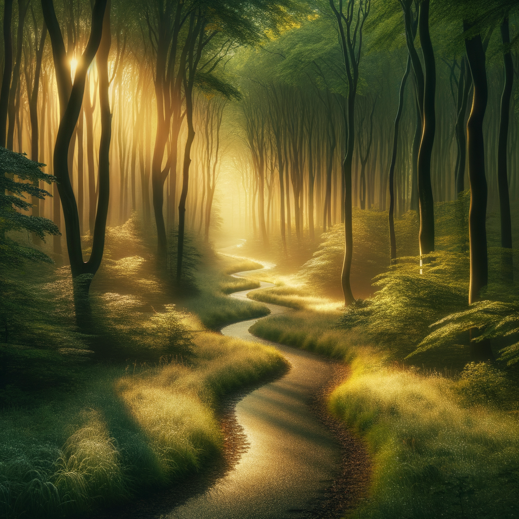 Serene path leading into a calm and peaceful forest