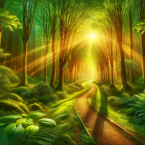 Path leading through a lush forest symbolizing a journey towards a sober life