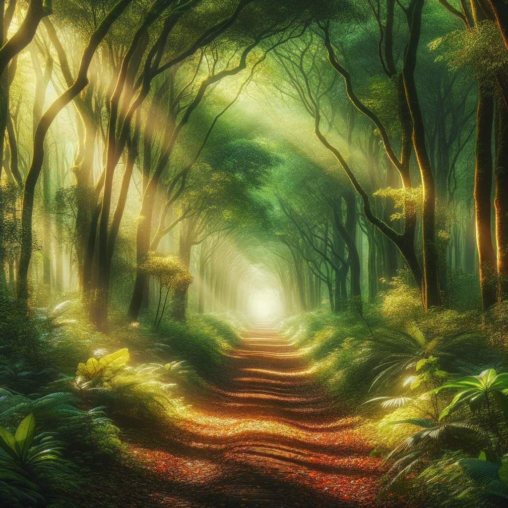 Tranquil path through a peaceful forest representing a journey to inner calm