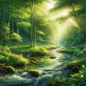 A peaceful nature scene with a flowing river, symbolizing emotional freedom.