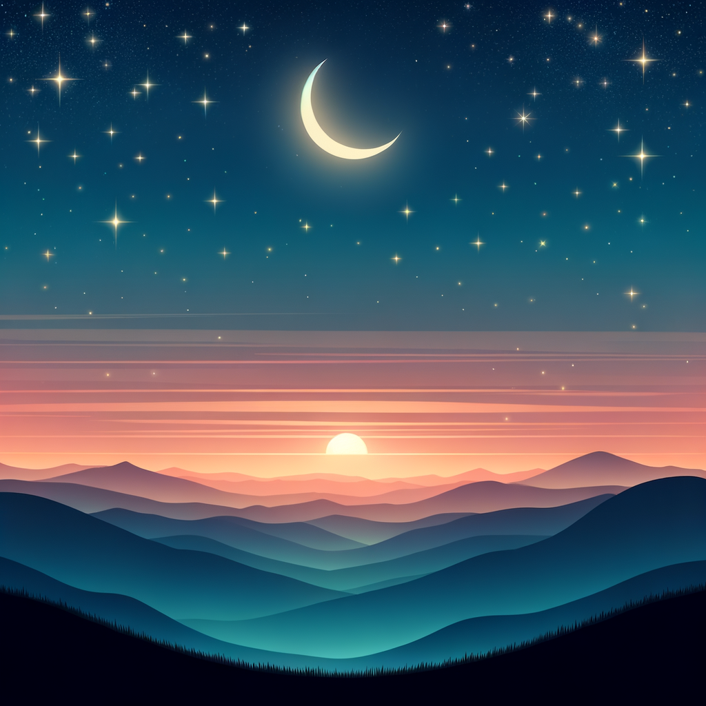 Tranquil evening sky with stars and a crescent moon