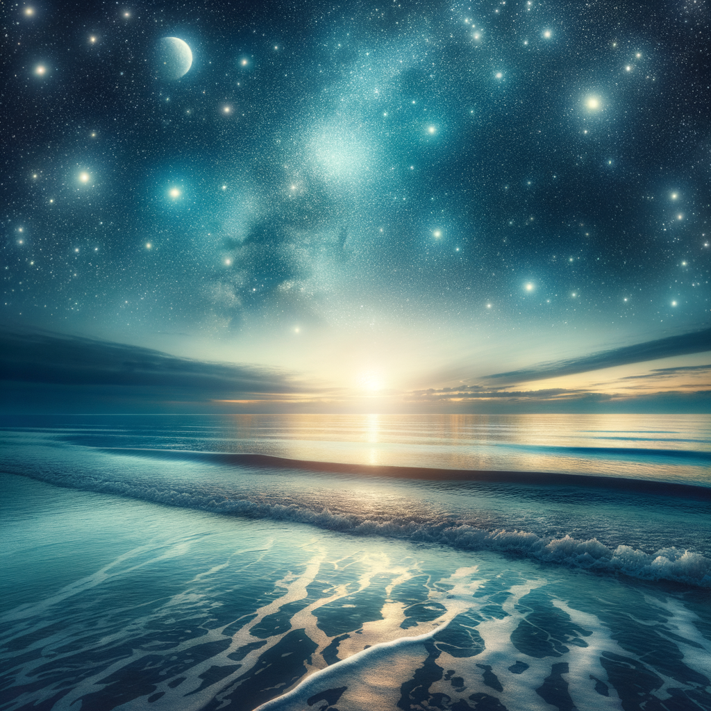 Calming night sky over peaceful ocean waves