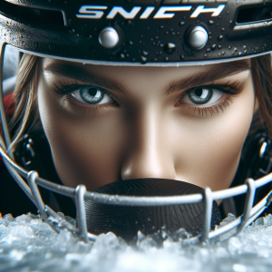 Hockey player focusing intensely on the ice