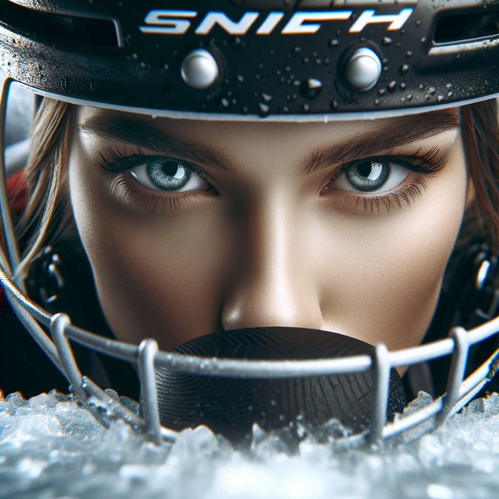 Hockey player focusing intensely on the ice