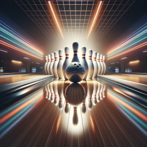 A polished bowling lane with pins in perfect alignment.