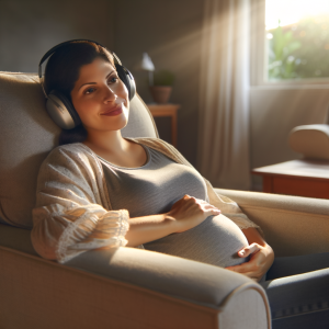 Expectant mother enjoying hypnosis for peaceful childbirth