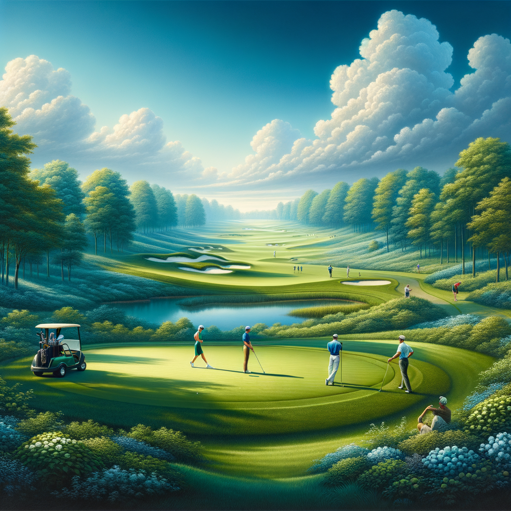 Serene golf landscape under a clear blue sky
