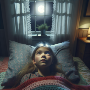 Child lying in bed looking at the ceiling