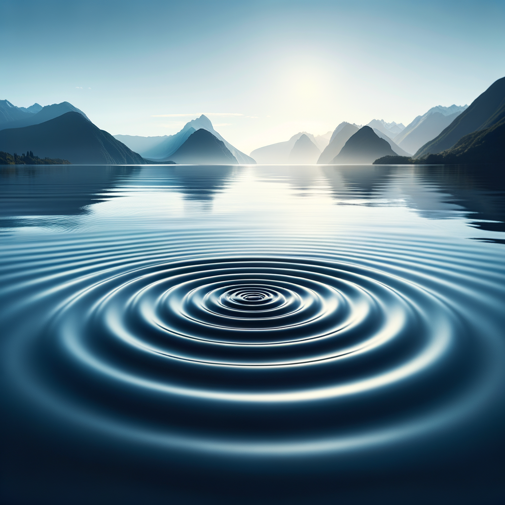 Ripples on a calm lake under a clear sky, symbolizing inner peace.