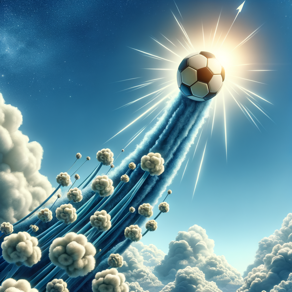 Dynamic soccer ball soaring above the clouds, symbolizing mental breakthrough