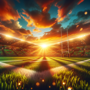 Rugby field at sunset with peaceful ambiance