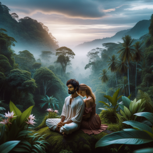 peaceful couple sitting together calmly