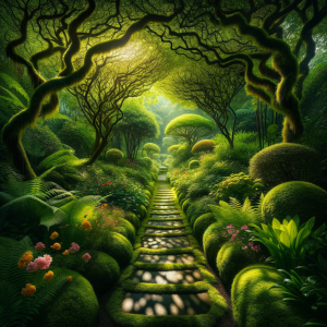 A calming garden path, symbolizing relaxation and focus for students
