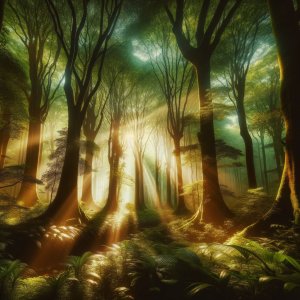 Serene forest with light rays symbolizing clarity and freedom