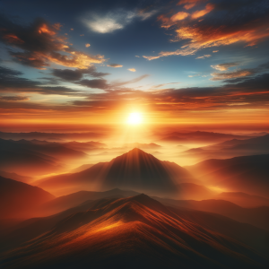 Beautiful sunrise over a mountain summit, symbolizing success