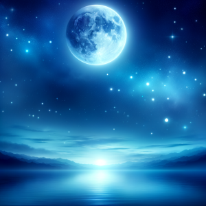 A calming night sky with a full moon and shimmering stars