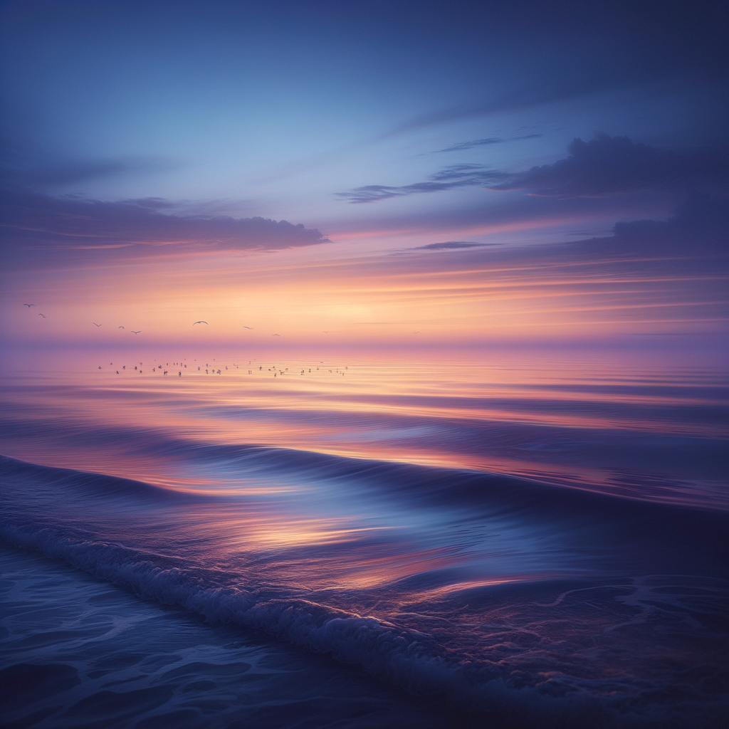 Tranquil ocean at dusk reflecting a gentle sky