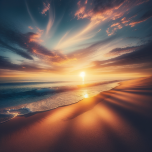peaceful sunrise over a tranquil beach