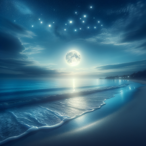Gentle ocean waves under a moonlit sky