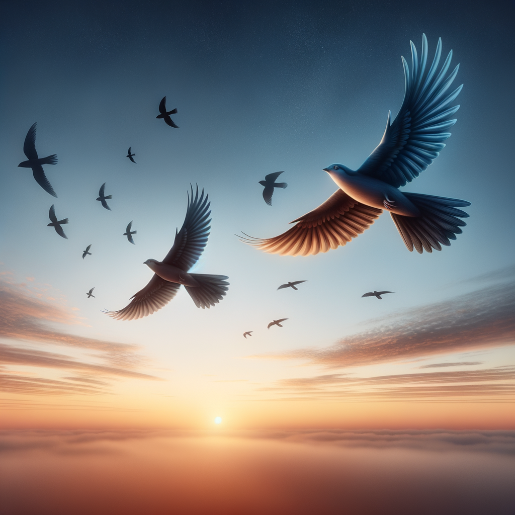 Two birds flying freely in a clear morning sky depicting freedom and connection.