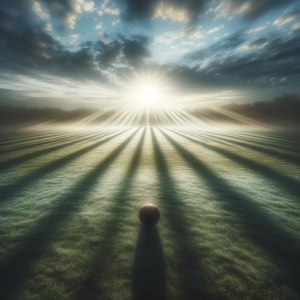 A serene view of a soccer field at dawn illustrating the boundless potential waiting to be tapped.