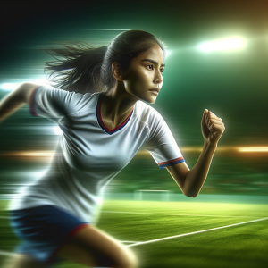 Soccer player showing determination and focus during a match