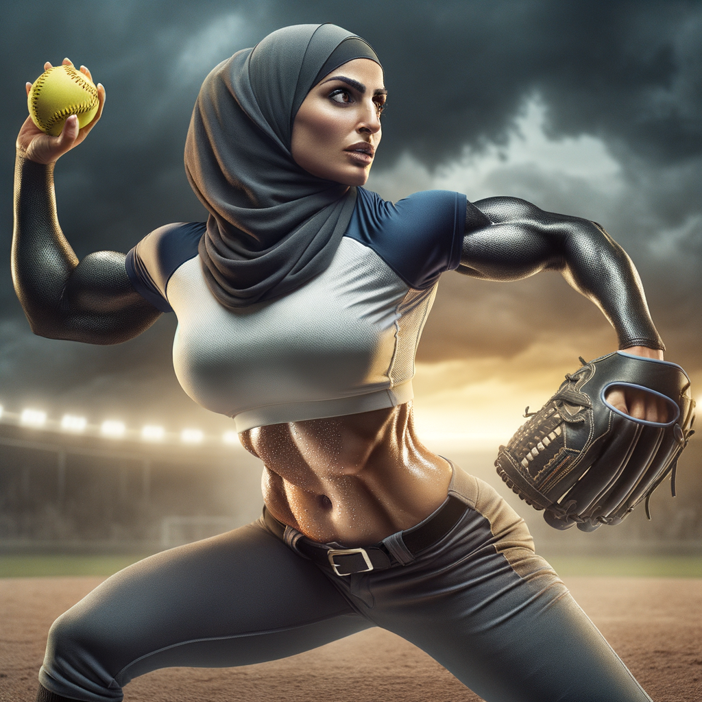 dramatic shot of a softball player in full action