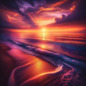 Soothing ocean waves at sunset representing peace and transformation