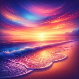 Calming ocean waves and golden sunset for stress relief visualization