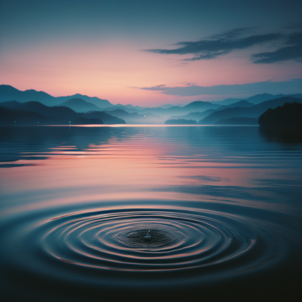Twilight sky reflecting on a tranquil lake, offering soothing calm