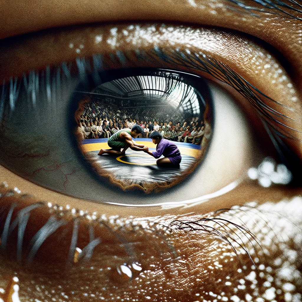 Imagery of focused wrestler with intense concentration