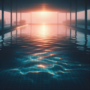 A tranquil swimming pool in the early morning light, symbolizing relaxation and calmness.