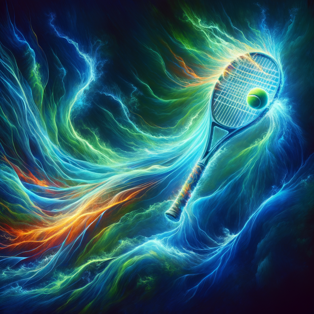 Artistic depiction of energy flowing through a tennis racket.