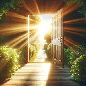 Open door leading to a bright leadership future
