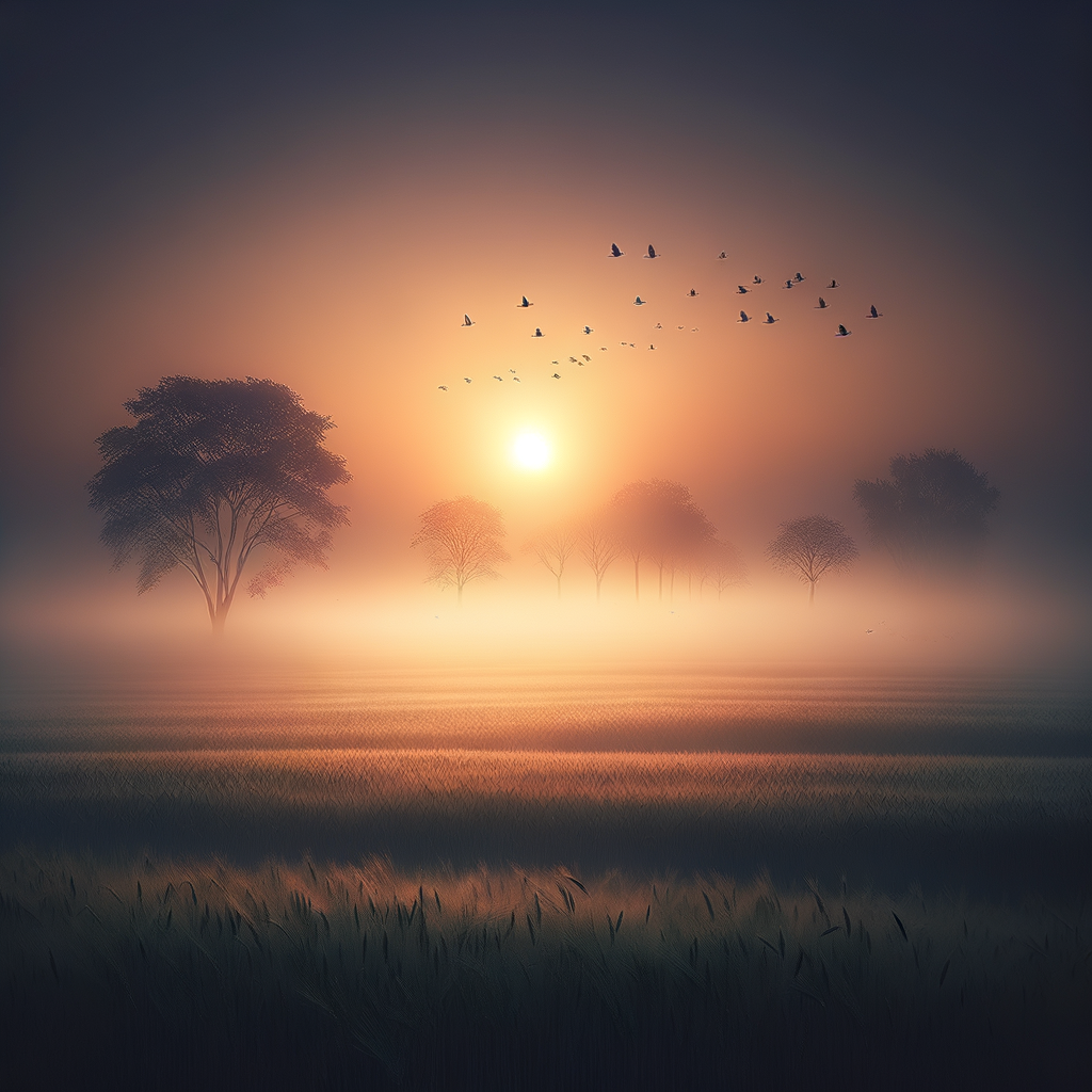 Peaceful dawn with serene birds in tranquil symphony