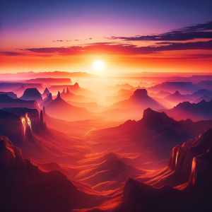 A serene landscape at sunset with endless horizons.