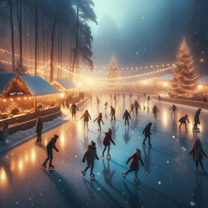 A peaceful ice rink at dusk