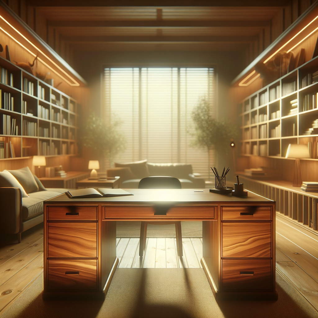 A peaceful study area with a desk and soft lighting, promoting focus